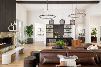Farmhouse clubhouse with community gathering area